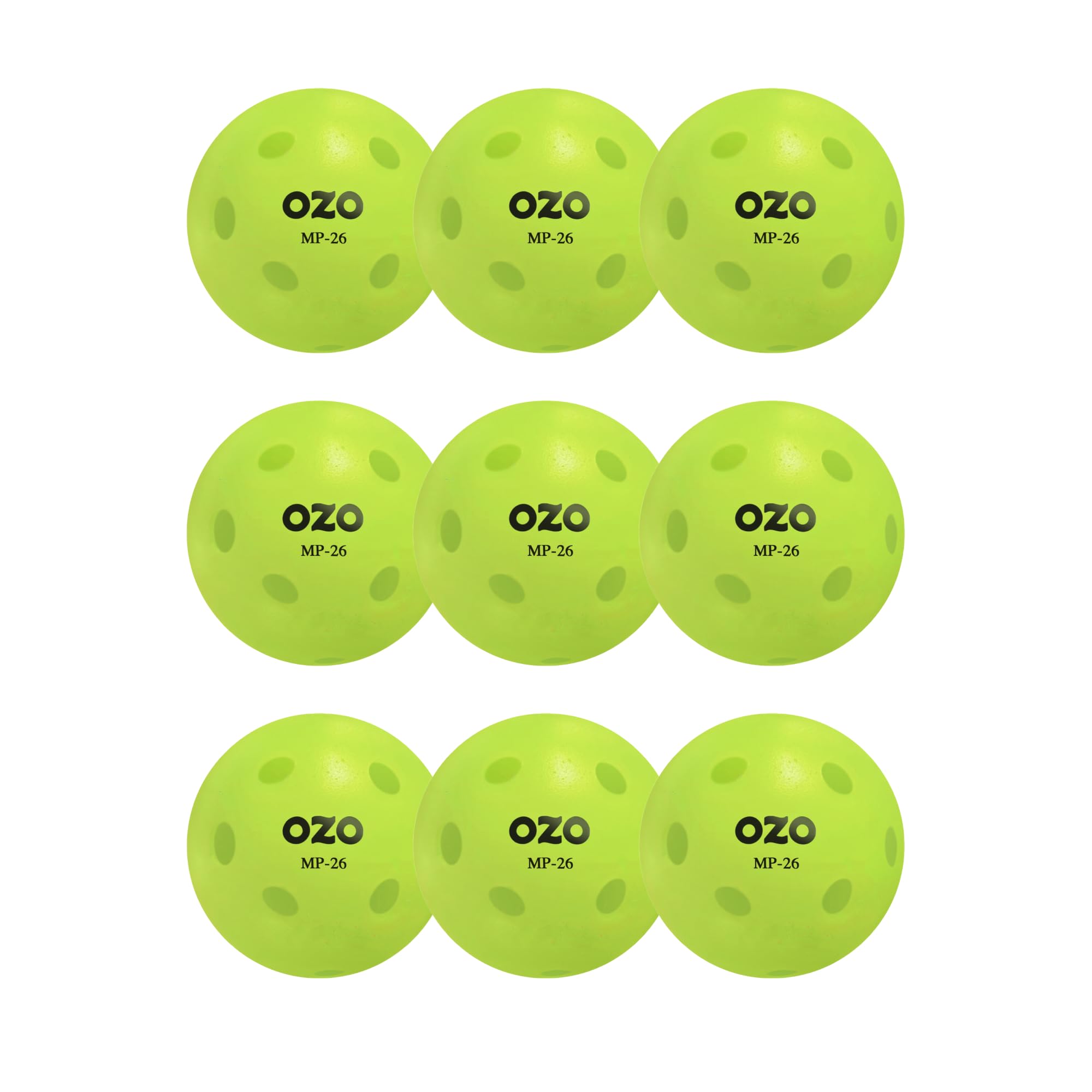 OZO Pickleball - Set of 9 Indoor Balls, 26 holes, Rotational Mould