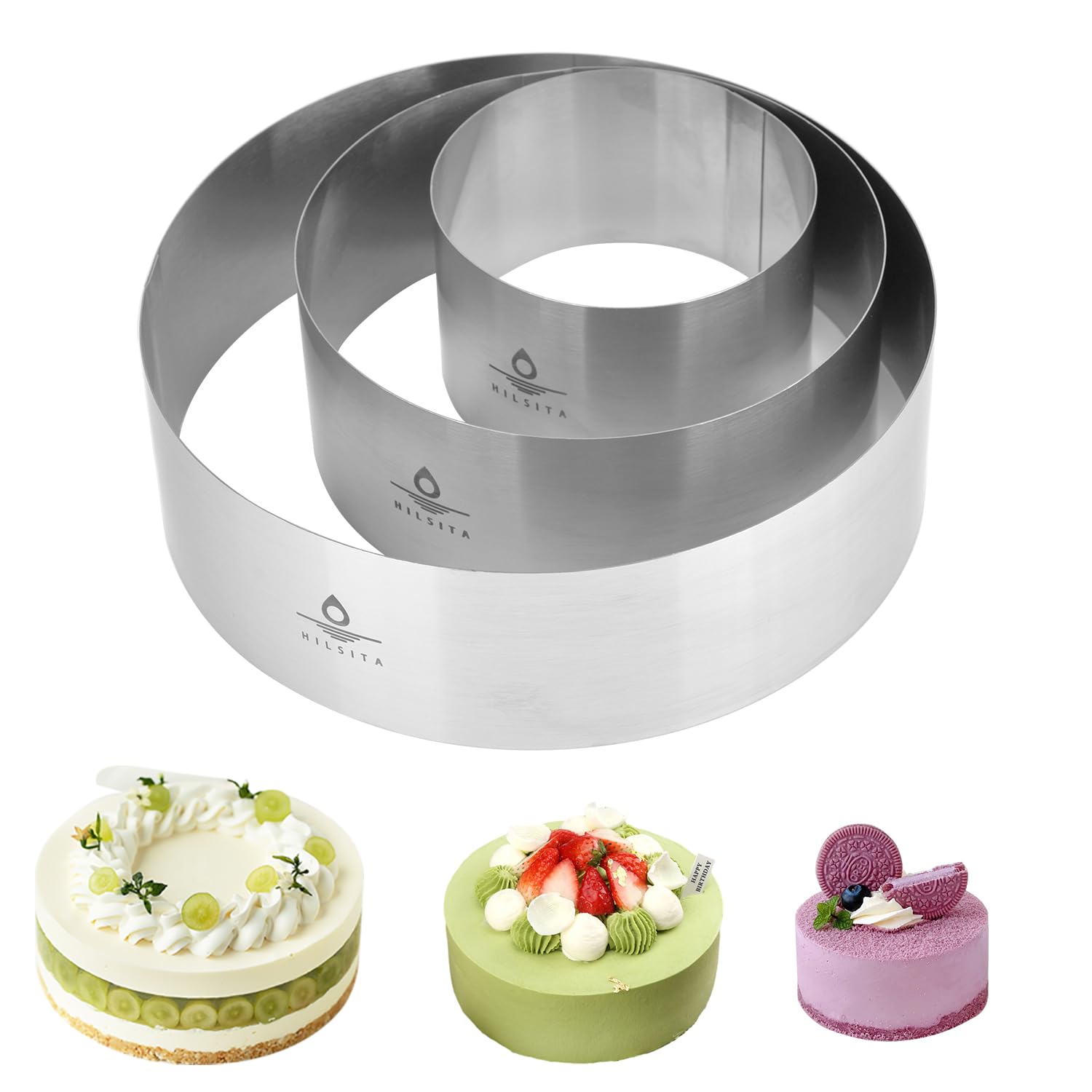 Hilsita 4/6/8 Inch Cake Rings for Baking, Stainless Steel Pastry Mould, Round Cooking Ring, Cheesecake Moulds, Breton Making Tool (2.36''H)