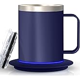 YIMUBREEZ Smart Temperature Control Coffee Mug for Desk,Heated Cup with 10Hrs Auto Shut Off, USB Powered Mug Warmer Set (12oz-Royal Blue)