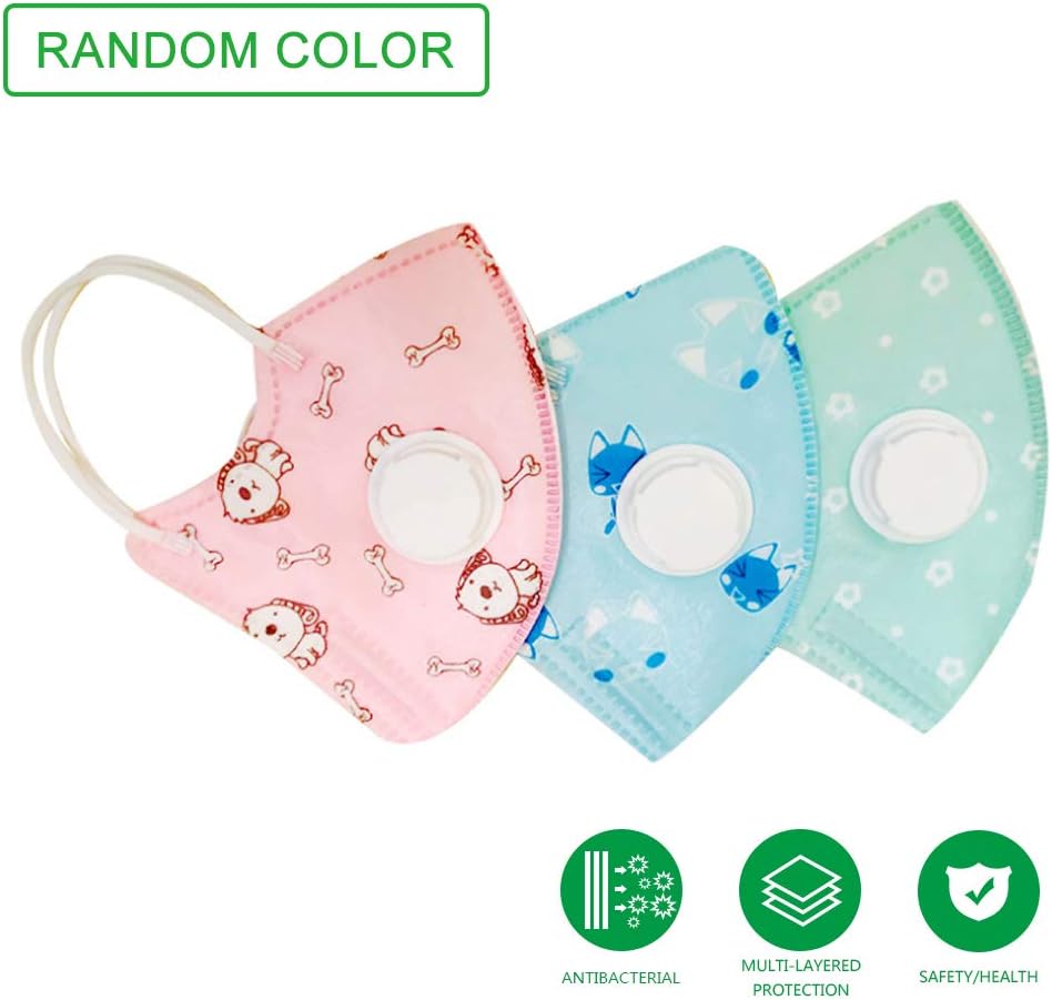 HEFUTE 2 PCS Quality Cartoon Disposable Face Mask with Valve Filter Mask Earloop Mouth Cover 95% Filter for Children 4-10 Years Old