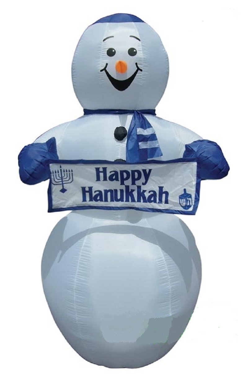 HANUKKAH INFLATABLE 7' TALL SNOWMAN WITH YAMAKA HOLDING HAPPY HANUKKAH