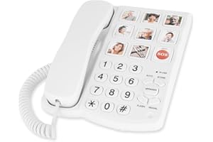 Awishwell Landline Phones for Seniors, Simple Big Button Phone for Seniors-Corded Telephone Landline Phones for Visually and Hearing Impaired with 9 One-Touch Dialing/Loud Ringer/Speaker, White
