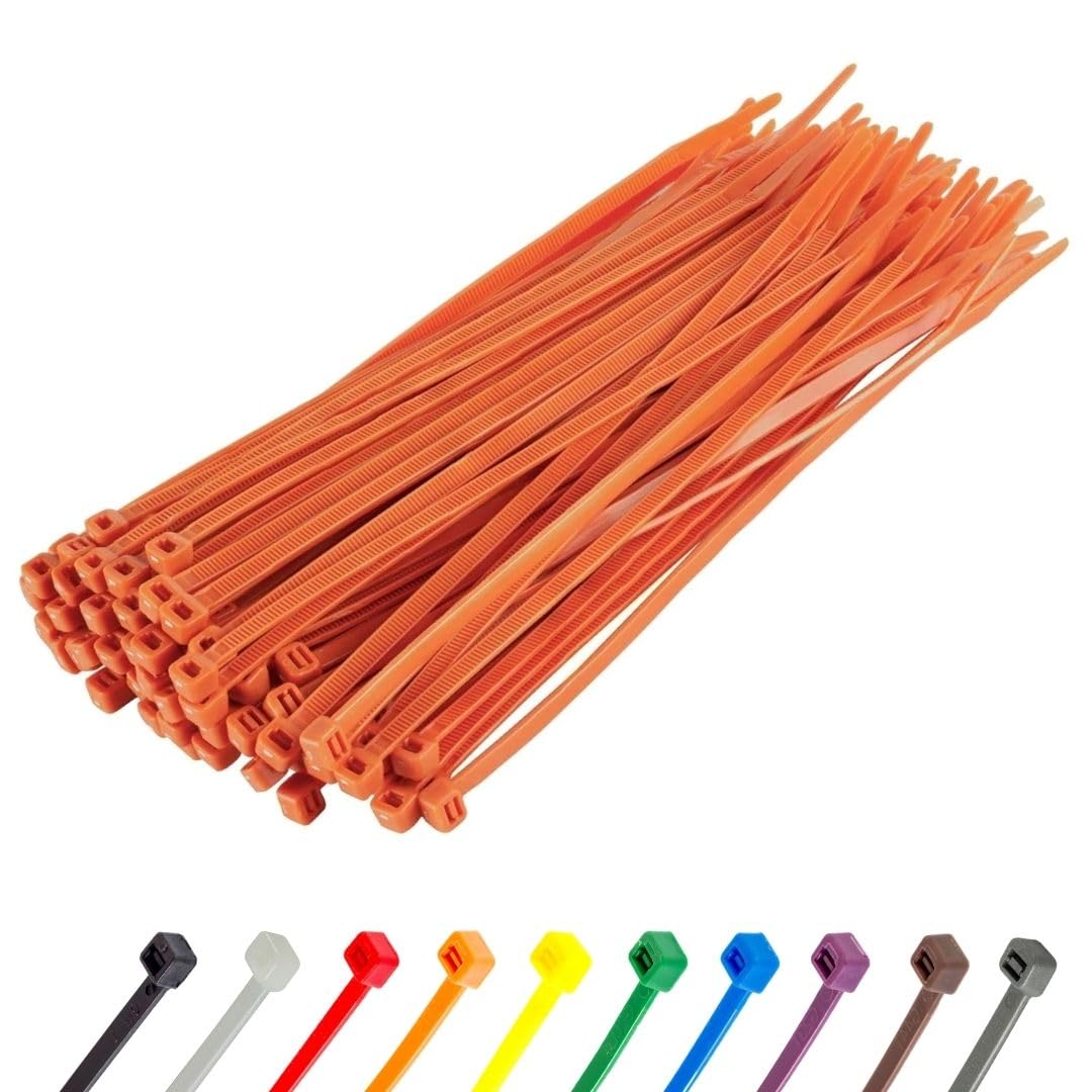 Gocableties Orange Cable Ties, 300mm x 3.6mm, Pack of 100, 12” Premium Nylon Zip Ties, Multi-Purpose Plastic Tie Wraps, Secure Self-Locking Mechanism, for Home, Garden, Office and DIY