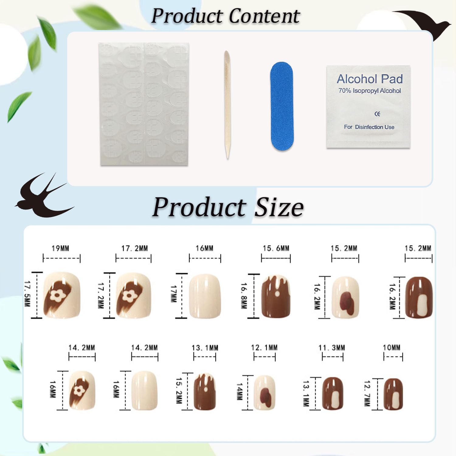 French Tip Press on Nails Short Brown Fake Nails Gold Glitter Acrylic Nails Square Glue on Nails Glossy Full Cover Artificial False Nails Gold Foil Stick on Nails for Women 24 Pcs - Image 6