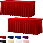 Deep Dream 2 Pack Red Spandex Table Covers 6 Foot, Fitted Stretch Tableclothes 30x72 Inch, Wrinkle Free 6FT Fitted Table Clothes with Skirt for Party, Banquet, Wedding and Events
