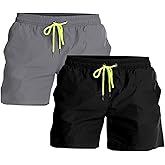 YnimioAOX 2 Pack Men Swim Trunks Quick Dry Beach Shorts | 5 Inch Swim Shorts, Quick Dry Waterproof, Breathable Lightweight, Side Pockets Drawstring, Vacation Board Shorts Bathing Suit