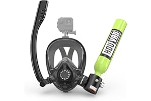 HOUVAN Mini Scuba Tank with Snorkel Mask 0.5L Inflatable Diving Tank with Full Face Diving Mask Pony Bottle Backup Diving Air Tank Suits for Recreational Snorkeling Shallow Diving
