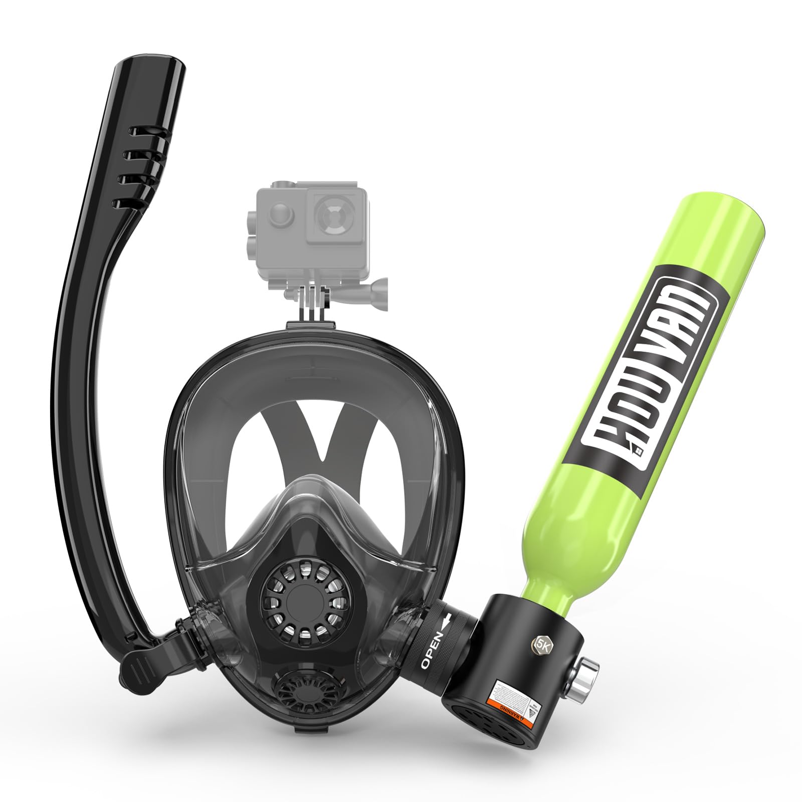 Photo 1 of Mini Scuba Tank with Snorkel Mask 0.5L Inflatable Diving Tank with Full Face Diving Mask Pony Bottle Backup Diving Air Tank Suits for Recreational Snorkeling Shallow Diving,A-Green