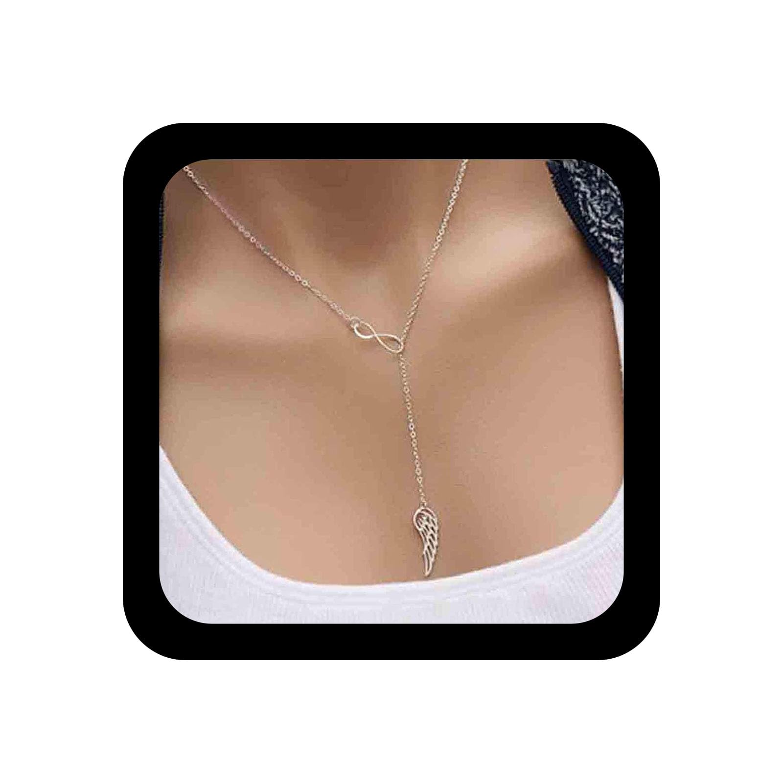 TseenYi Wing Pendant Necklace Silver 8 Shape Infinity Choker Necklace Long Y Necklace Chain Jewelry for women and Girls (Silver)