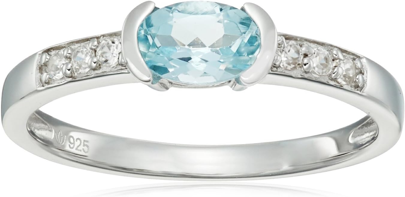 Sterling Silver Aquamarine and Natural White Zircon Ring, Size 7