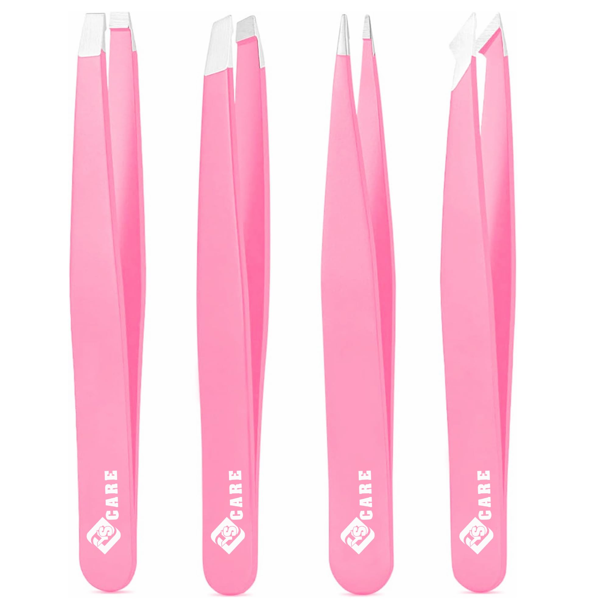 YSCARE Eyebrow Tweezers Set Stainless Steel Slanted and Pointed Tip Hairs Tweezer Set Eyebrows Plucking Eyelash Extension Beauty Ingrown Hair Remover Tool for Women and Men (Pink)