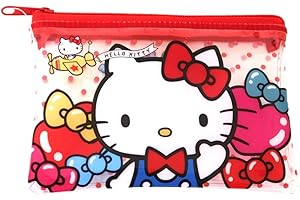 MENBLY 50th anniversary Flat pouch, Cute Vinyl Zipper Pouch, Card Wallet & Case, Kawaii Pouch Bag, 12x7.5x1cm (Red Kawaii Kitty Cute Kitten)
