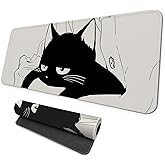 MAY FLOWER Large Gaming Mouse Pad, Full Keyboard Mat, Long Laptop Mousepad, Computer Mouse Mat for Home and Office, Anti-Slip Rubber Base, 31.5 x 11.8 Inches (Black Cat)