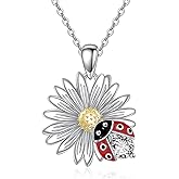Daisy Flower Necklace 925 Sterling Silver Daisy Flower Ladybug Pendant Necklace Mothers Day Jewelry Gift for Women Mom