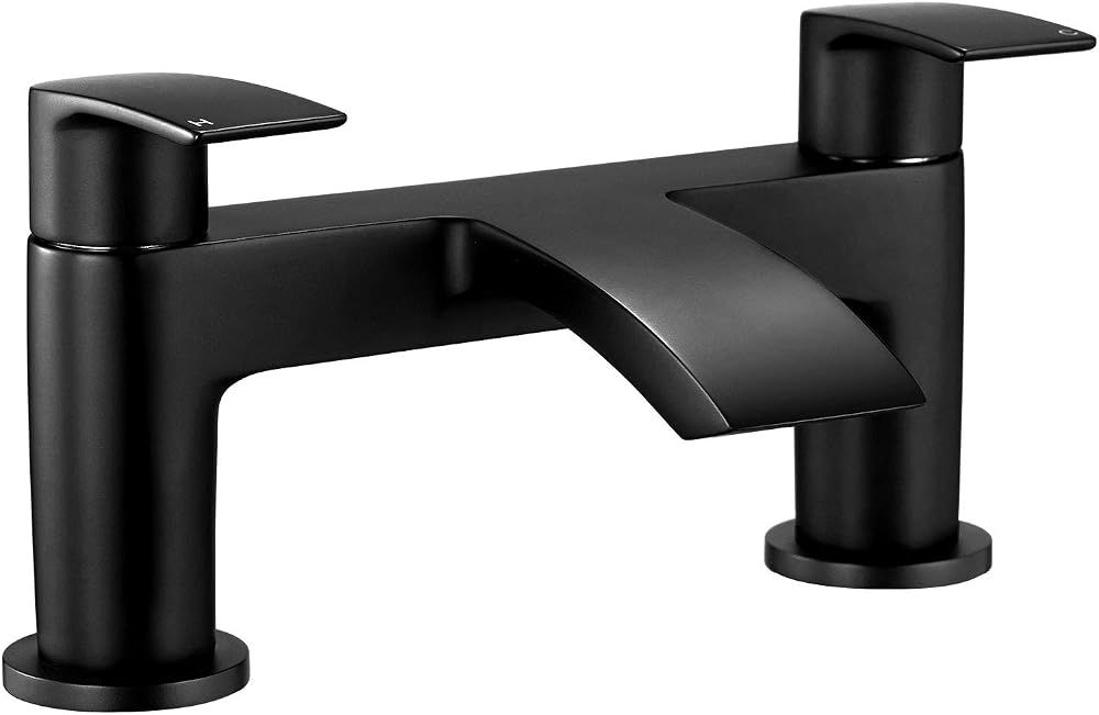 Wasserrhythm Black Waterfall Bath Taps Brass Round Dual Lever Deck Mounted