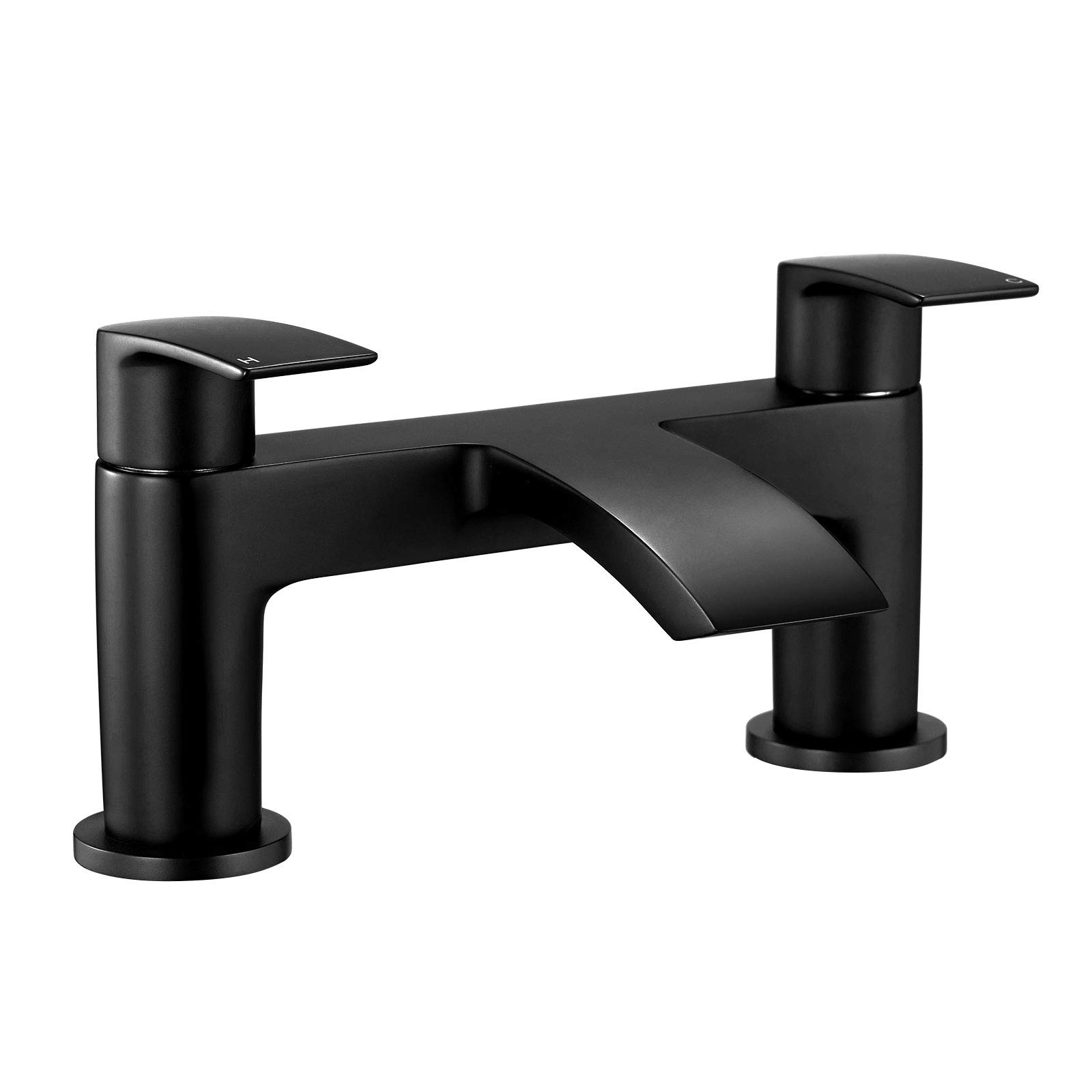 Bath Taps Black Waterfall Mixers Tub Tap Bathtub Filler Taps Bathroom Brass Round Dual Lever Deck Mounted 1/4 Turn Mono Monobloc