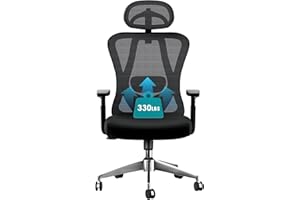 NASPALURO Ergonomic Office Chair, High Back Mesh Desk Chair with Adjustable Lumbar Support, 135° Rocking Backrest, Adjustable Armrest and Headrest, Coat Hanger, Best Desk Chair for Long Hours, Black