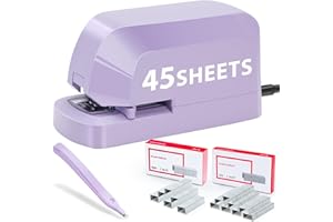 SYLCXX Electric Stapler for Desk Value Pack, 45 Sheet Capacity, Includes 1500 Staples & Staple Remover, No-Jam, Faster Stapling, AC Adapter Powered, Purple