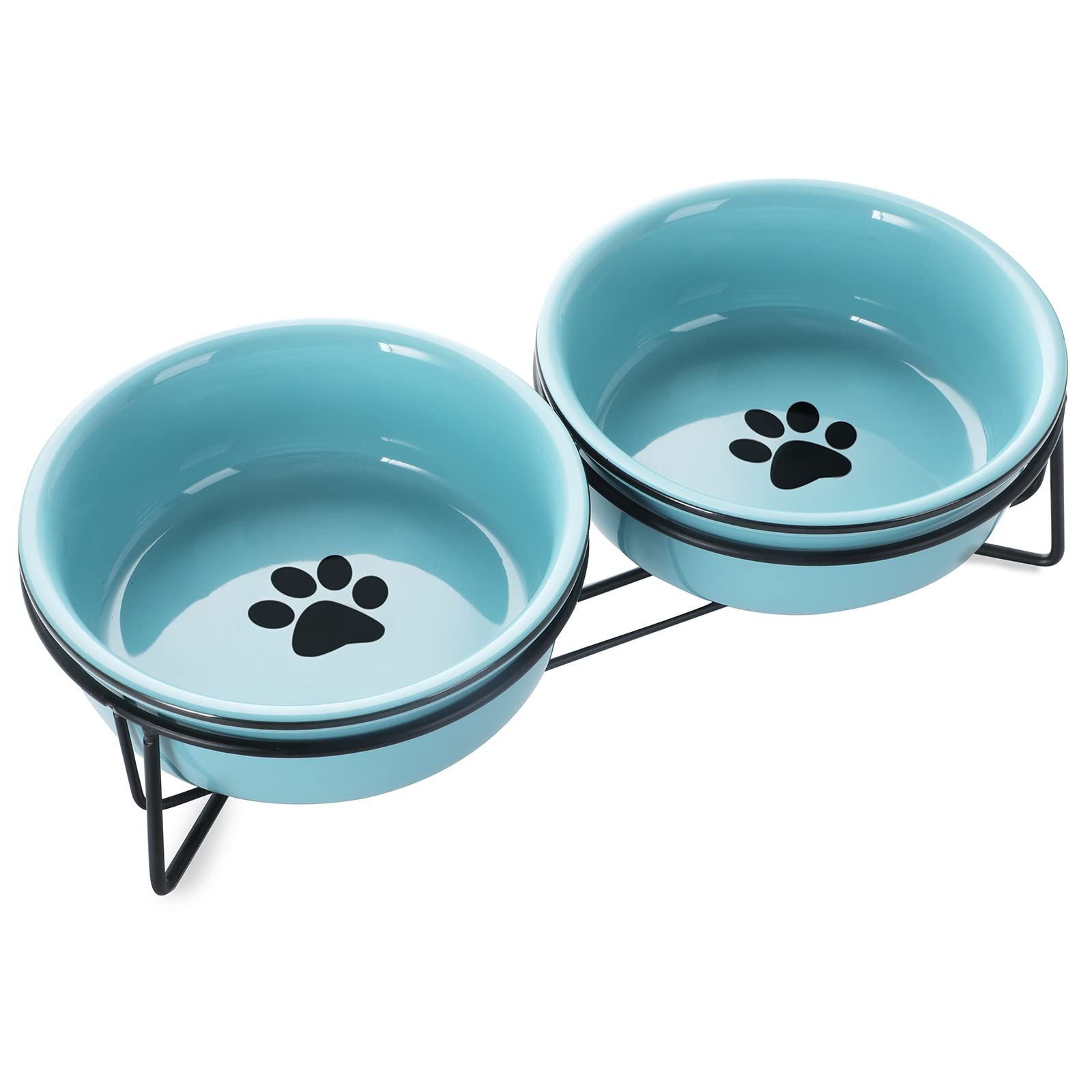 Photo 1 of GDCZ Ceramics Raised Cat Bowls with Heighten Metal Stand,15 Ounces Turquoise