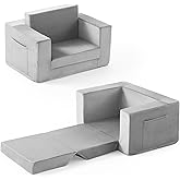 Zorvoxz Kids Couch, 2-in-1 Toddler Chair Comfy 1-3 Years Old, Convertible Kids Chair, Toddler Couch Sofa, Kid Sofa to Lounge Bed for Boys and Girls Gifts, Kids Recliner, Grey
