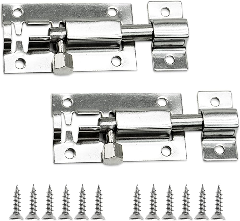 SZXMDKH Stainless Steel Door Bolts Lock Latch 2 Pack 2 Inch Silver Sliding Plate