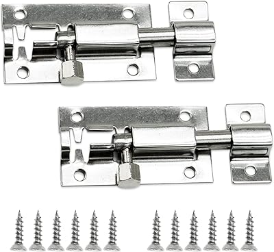 SZXMDKH Stainless Steel Door Bolts Lock Latch 2 Pack 2 Inch Silver Sliding Plate