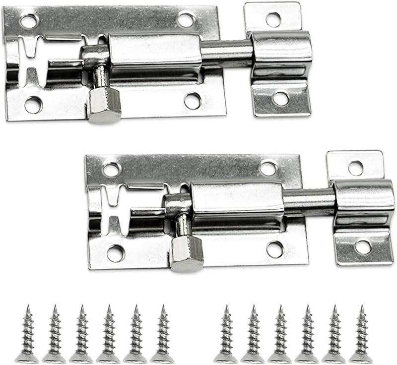 SZXMDKH Stainless Steel Door Bolts Lock Latch 2 Pack 2 Inch Silver Sliding Plate