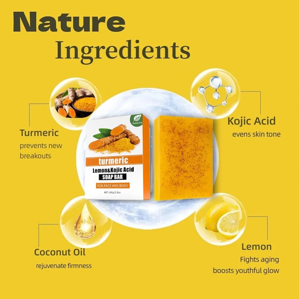 Kojic Acid & Turmeric Soap Bar for Dark Spot removal - Skin Lightening Soap with Vitamin C, Retinol, Shea Butter & Lemon Oil - for Face, Body, Underarms - SLS Free, for Oily & Dry Skin
