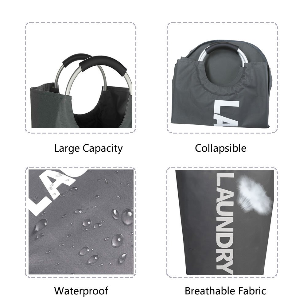 XIFIRY Large Collapsible College Laundry Bag, College Laundry Tote Heavy-duty Laundry Hamper with Alloy Handle (Deep Grey)