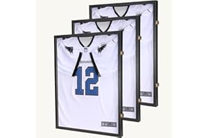 BAIJIALI Jersey Wooden Frame Display Case -Shadow Box with 98% UV Protection Acrylic and Hanger for Baseball Basketball Football Hockey Sport Shirt and Uniform (1)