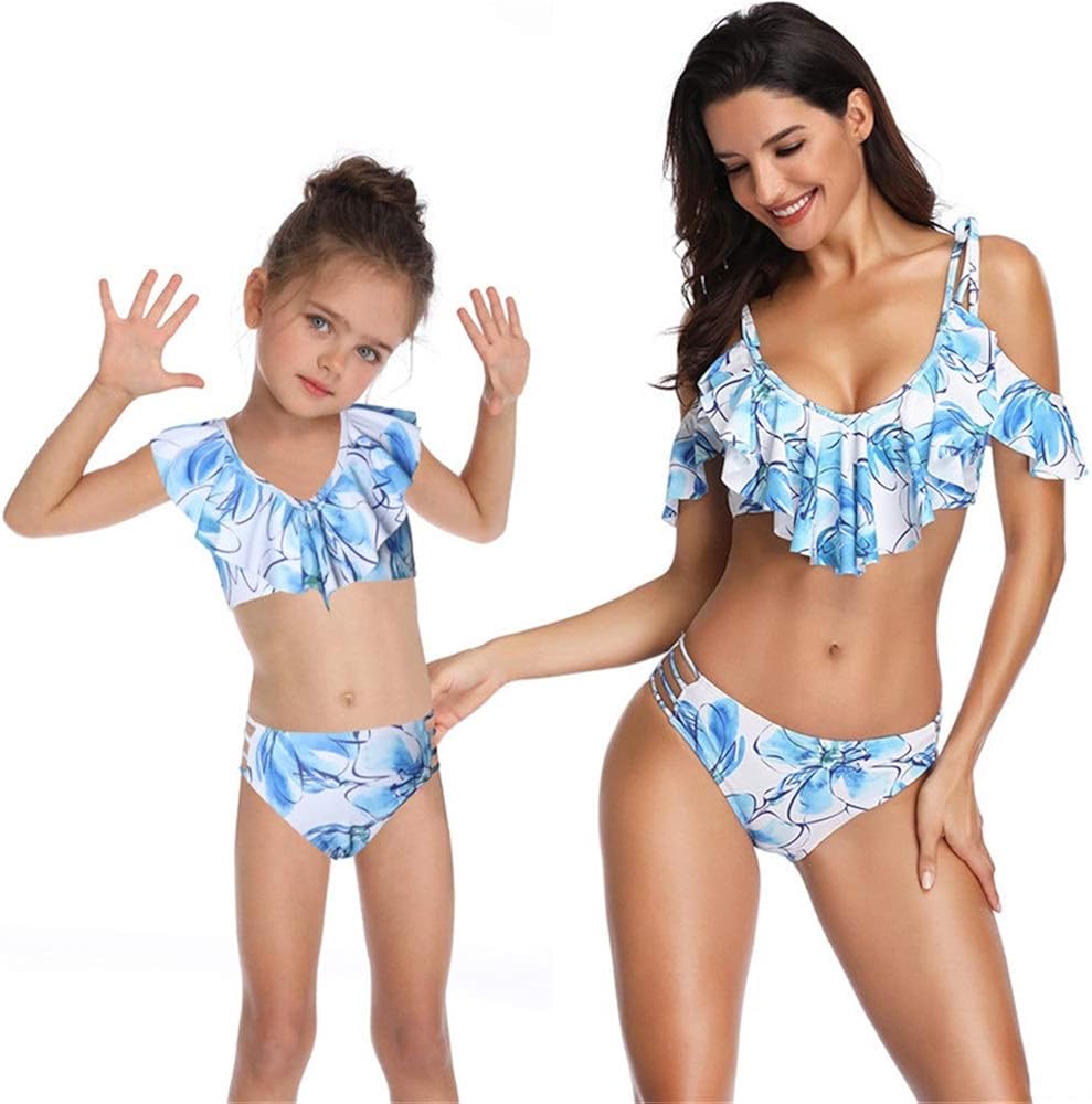 Amazon Com Swimming Suit Printed One Piece Swimsuit Bikini Mother Swimsuit Double Ruffle Parent Child Swimsuit Mother And Daughter High Waist Bikini Parent Child Bikini Ruffled Parent Child Swimsuit Swimwear Clothing