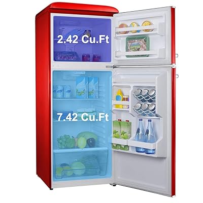 Buy Galanz Glr10trdefr True Top Freezer Retro Refrigerator Frost Free Dual Door Fridge Adjustable Electrical Thermostat Control Red 10 0 Cu Ft Online In Indonesia B07r11hwbw