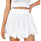 Women's Flowy Shorts Casual Linen Boho Ruffle Mini Skirts Pleated High Waist Cute Butterfly Skorts with Pockets Summer Trendy