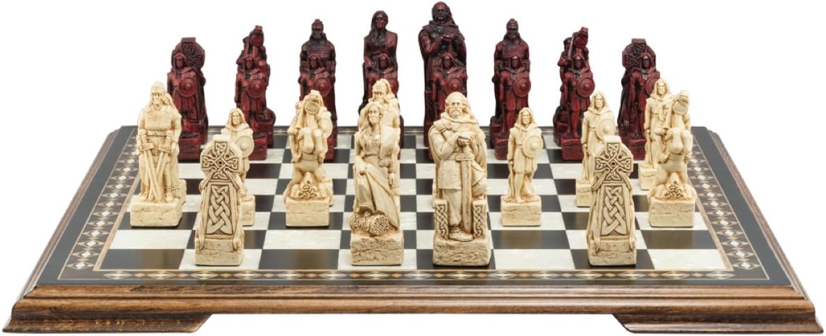 Studio Anne Carlton Celtic Themed Chess Set - 4.5 Inches - in Presentation Box - Handmade in UK - Ivory and Burgundy