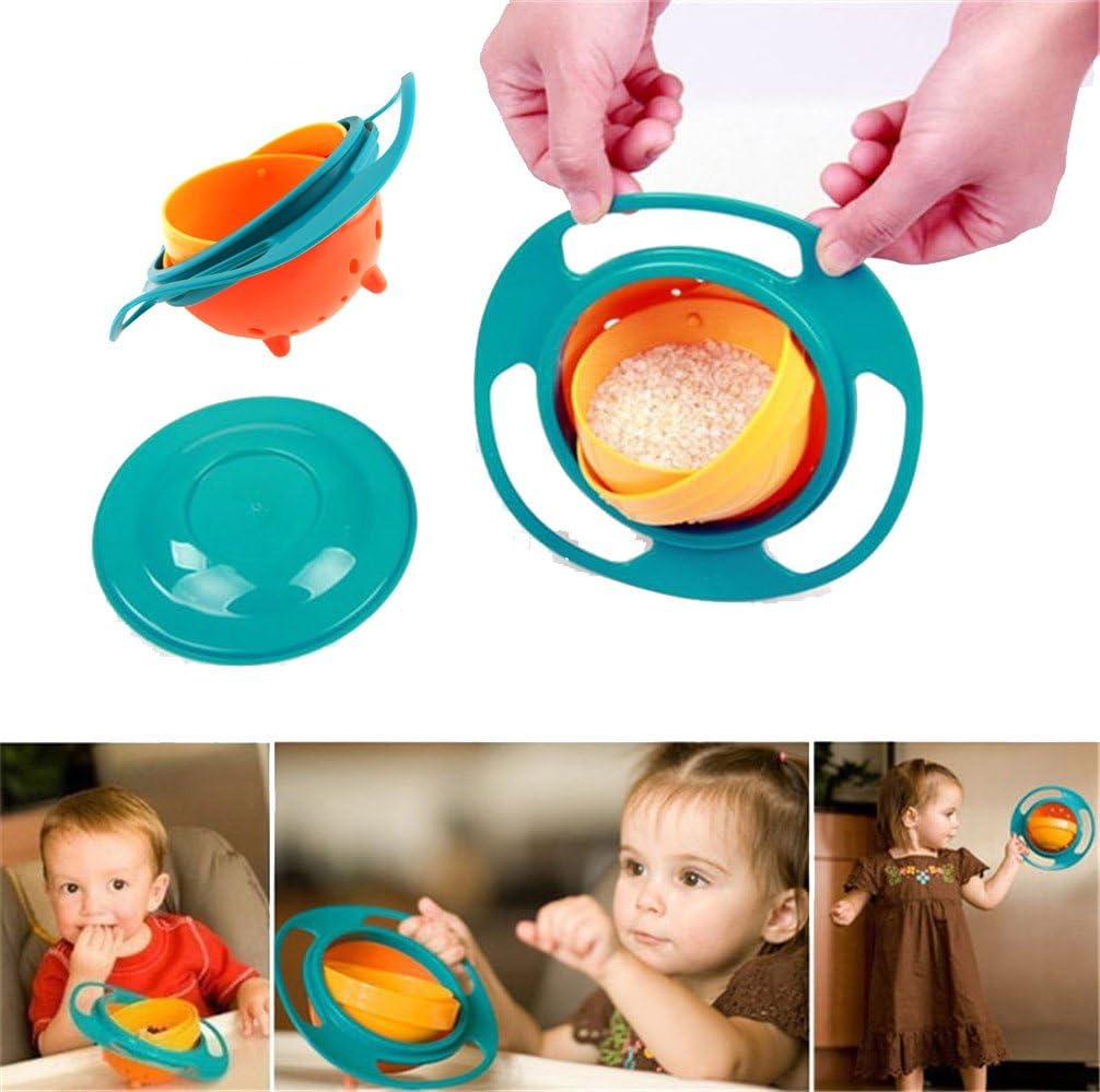 Janestore Children Food Dish Feeding Bowl Newborns Tableware 360 Rotate Spill-Proof Bowl UFO Universal Rotate Bowl-Green