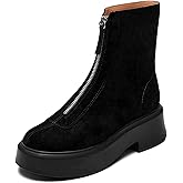 ZJGZF Women's Platform Ankle Boots Leather Boot Chelsea Booties Block Heel Round Toe Short Combat Boots Comfortable Zipper Winter Snow Boot Casual Dessy