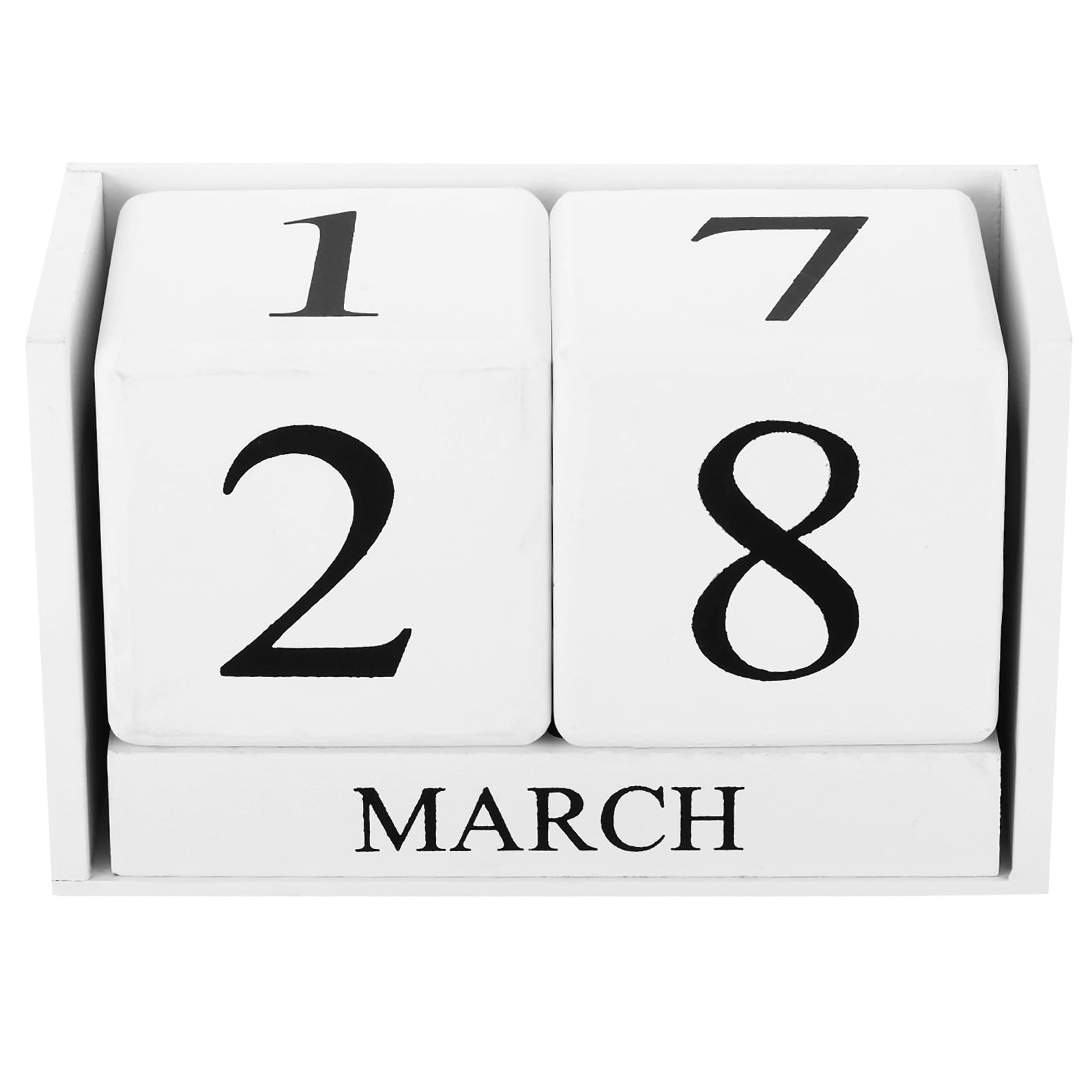 YOKIVE Wooden Block Perpetual Calendar for Desk, Wood Month Date Display Blocks, Great for Daily Desktop Shop Bar Desk Decor (White)