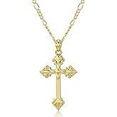 LANCHARMED Cross Necklace for Women 14K Gold and Sterling Silver Plated Cross Pendant Necklaces for Men Christian Crosses Necklace with Figaro Chain