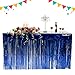 Leegleri 2 Pack Blue Metallic Foil Fringe Table Skirt Plastic Tinsel Tale Skirt Garland Banner for Parade Floats Mardi Gras Party Decoration（L108 in*H 29in）