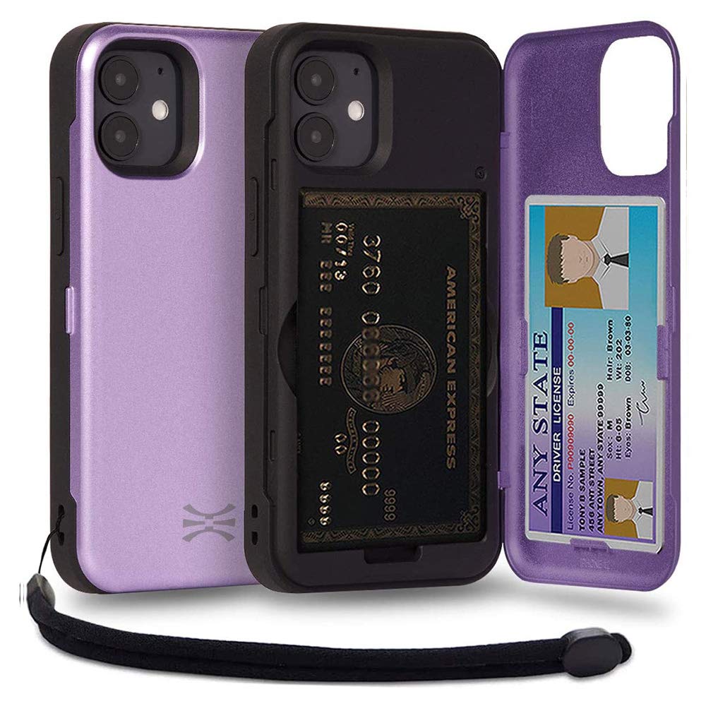 TORU CX PRO for iPhone 12 Mini Case Wallet | Protective Shockproof Heavy Duty Cover with Hidden Card Holder & Card Slot | Mirror & Wrist Strap Included - Purple — image 1