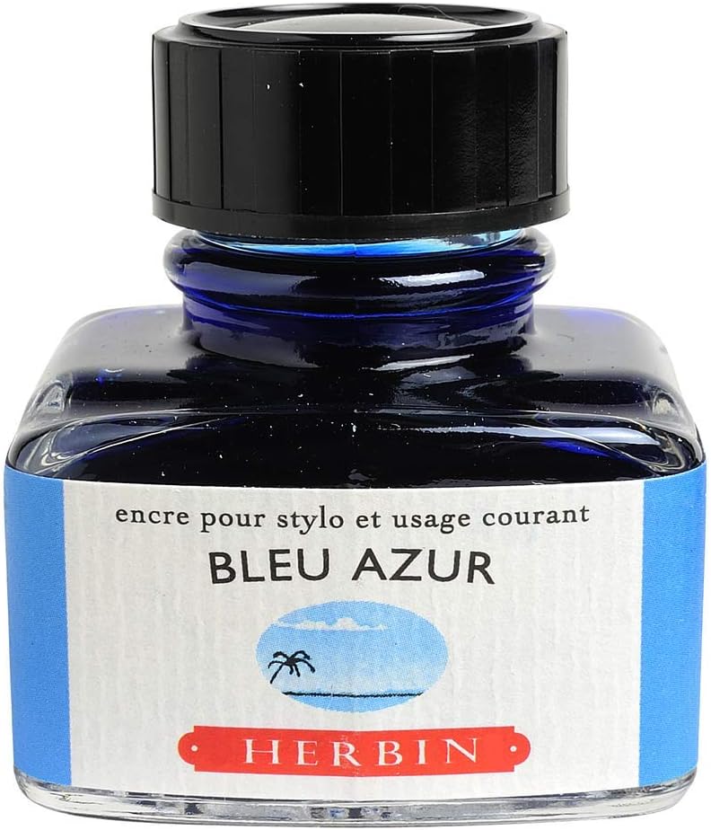 Jacques Herbin 13012T, One 30 ml Bottle of Ink for Fountain pens and Rollerball pens Bleu Azur/Azure Blue Colour
