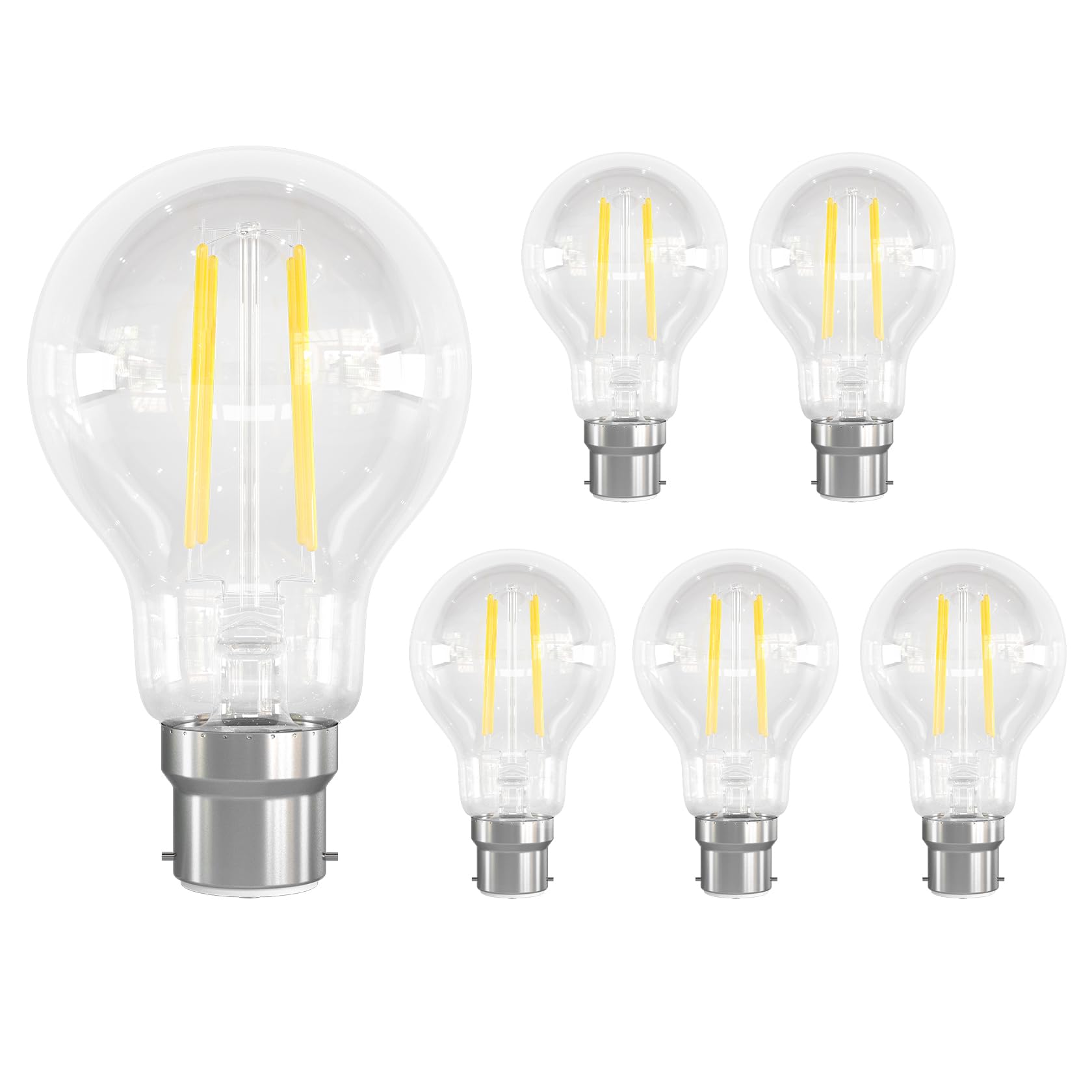 LUTW LED Edison Light Bulb Bayonet 60W Equivalent, B22 LED Bulbs 6W 690LM, Energy Saving Light Bulbs Warm White 2700K Non-Dimmable, for Home Indoor Lighting, Pack of 6