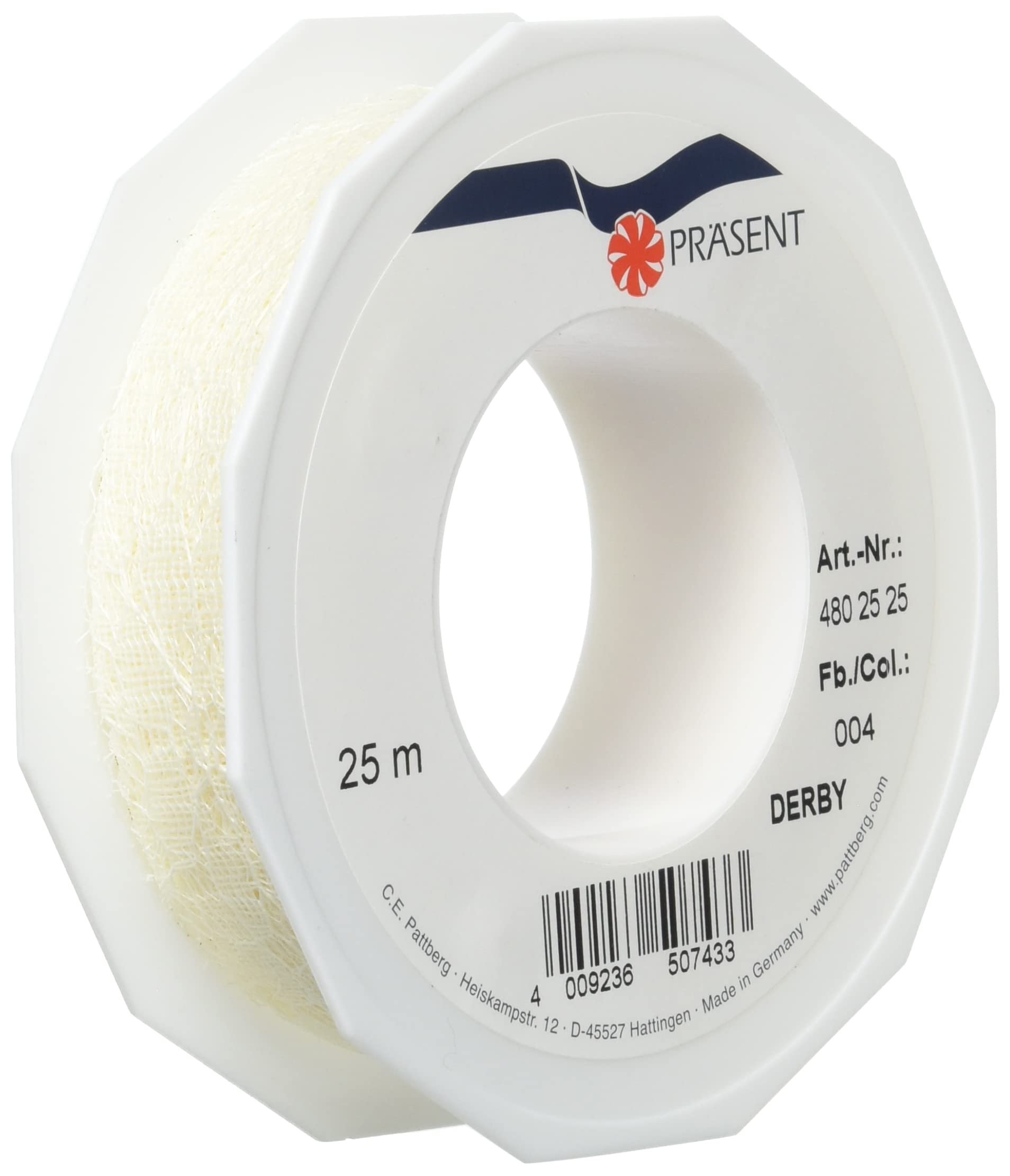 C.E. Pattberg DERBY Decorative Ribbon in Cream, 27 yards of Lace Ribbon for Gift Wrapping, 1 inch width, Accessories for Decoration & Handicrafts, Decoration Tape for Wrapping Presents