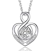 MomentWish Heart Necklace for Women, Jewelry Gifts for Her, D Color VVS1 Moissanite Necklace in 925 Sterling Silver, Infinity Pendent for Birthday Anniversary Mother's Day