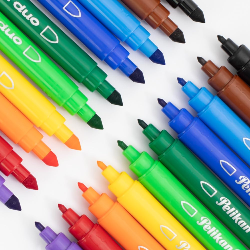 Pelikan Colorella Duo Fibre Tip Colouring Set, Pack of 10 Double-Ended Markers, Fine & Thick Points, Washable for Adults & Children