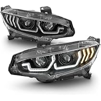 Black Projector Headlights For Honda Civic 2016-2021 - Pair (Left & Right), Halogen