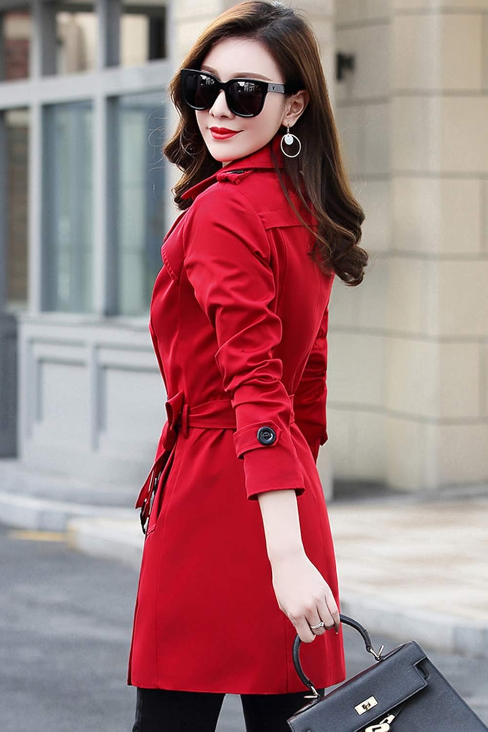 FARVALUE Women's Double Breasted Trench Coat Classic Belted Lapel Overcoat: Clothing