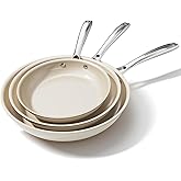 OUBRL Ceramic Nonstick Frying Pans Set, Fry Pan Skillet, Non Toxic Pans for Cooking, Egg Pans,Induction Suitable,PFAS-Free Cookware, Dishwasher Safe, Oven Safe (Cream White, 8''+9.5''+11")