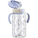 Evorie Tritan Spill Proof Toddler Straw Sippy Cup, 10 oz for Baby and Toddlers 1-3 Years Old, No Spill Straw Water Bottle with Removable Handles, Ideal for School, BPA-Free, Blue Rabbit