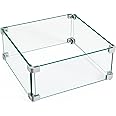 Yaheetech Gas Fire Pit Wind Guard for Square Fire Table, 15 x 15 x 6.5 inch Clear Tempered Wind Guard for Firepits, Thick Square Glass Shield, Glass Panel with Hard Aluminum Corner Bracket & Feet